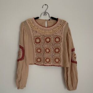 Zara Bohemian Crochet Detail Top Sz S